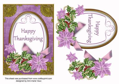 Lilac Poinsettia Happy Thanksgiving Oval 7x5 Step by Step