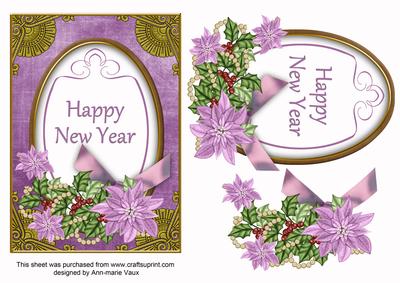 Lilac Poinsettia Happy New Year Oval 7x5 Step by Step