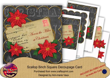 Red Poinsettia Blk Across the Miles 8in Xtreme Decoupage Kit