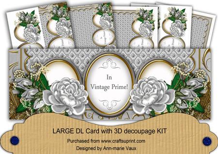 Silver Rose in Vintage Prime! Large Dl Decoupage Card Kit