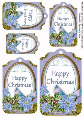 Pale Blue Poinsettia Happy Christmas Sentiment Tag Sheet