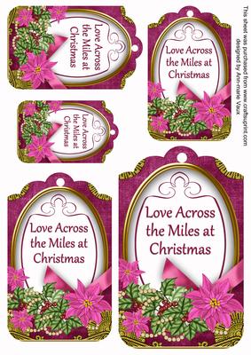 Cerise Poinsettia Across the Miles Sentiment Tag Sheet