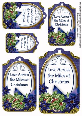 Dark Blue Poinsettia Across the Miles Sentiment Tag Sheet