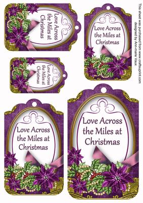 Dark Purple Poinsettia Across the Miles Sentiment Tag Sheet