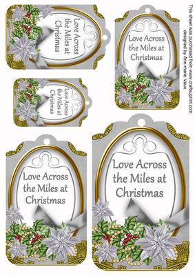 Silver Poinsettia Across the Miles Sentiment Tag Sheet
