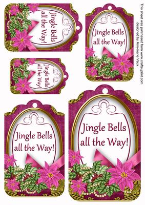Cerise Poinsettia Jingle Bells Sentiment Tag Sheet