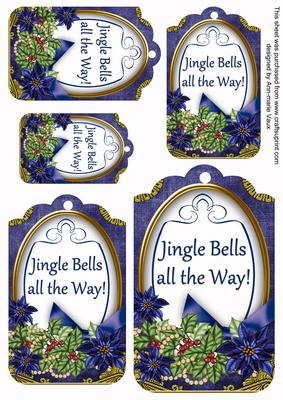 Dark Blue Poinsettia Jingle Bells Sentiment Tag Sheet