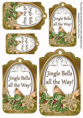 Gold Poinsettia Jingle Bells Sentiment Tag Sheet