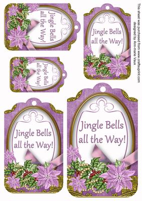 Lilac Poinsettia Jingle Bells Sentiment Tag Sheet