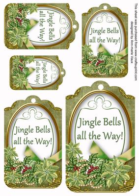 Olive Poinsettia Jingle Bells Sentiment Tag Sheet