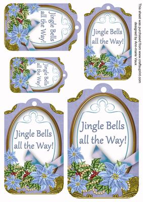 Pale Blue Poinsettia Jingle Bells Sentiment Tag Sheet