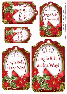 Red Poinsettia Jingle Bells Sentiment Tag Sheet