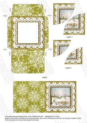 Snowscene Green Mini Card Envelope Duo Corner Stacker Aio