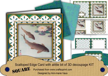 Oriental Fish Anglaise Scallop Square 3D Card Kit