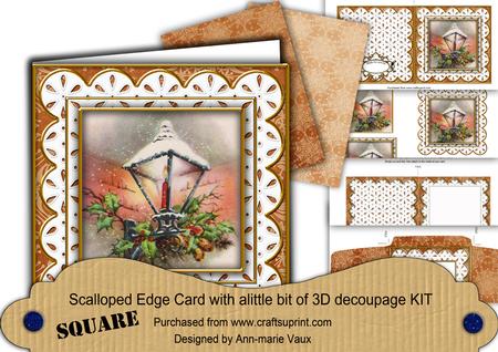 Christmas Lantern Oran Anglaise Scallop Square 3D Card Kit