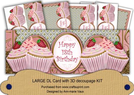 Pink Strawberry Cupcake 18th Birthday Large Dl Card Kit