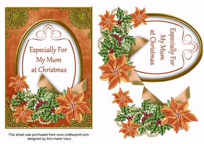 Borange Poinsettia Mum at Christmas Oval 7x5 Step by Step