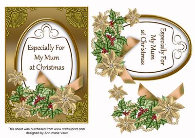 Gold Poinsettia Mum at Christmas Oval 7x5 Step by Step