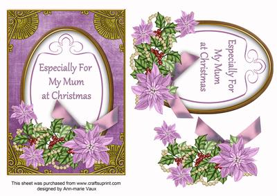 Lilac Poinsettia Mum at Christmas Oval 7x5 Step by Step