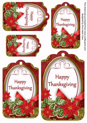 Red Poinsettia Happy Thanksgiving Sentiment Tag Sheet