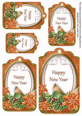 Borange Poinsettia Happy New Year Sentiment Tag Sheet