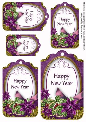 Dark Purple Poinsettia Happy New Year Sentiment Tag Sheet