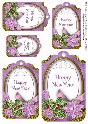Lilac Poinsettia Happy New Year Sentiment Tag Sheet