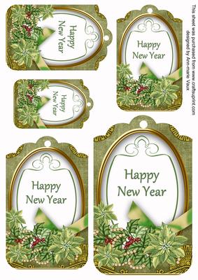 Olive Poinsettia Happy New Year Sentiment Tag Sheet