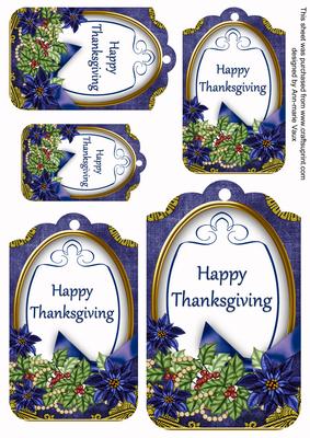 Dark Blue Poinsettia Happy Thanksgiving Sentiment Tag Sheet