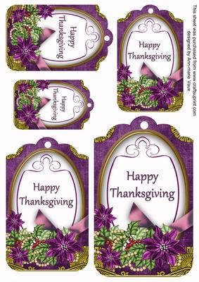 D Purple Poinsettia Happy Thanksgiving Sentiment Tag Sheet