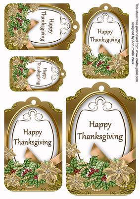 Gold Poinsettia Happy Thanksgiving Sentiment Tag Sheet