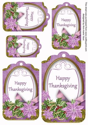 Lilac Poinsettia Happy Thanksgiving Sentiment Tag Sheet