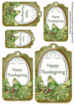 Olive Poinsettia Happy Thanksgiving Sentiment Tag Sheet