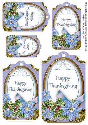 Pale Blue Poinsettia Happy Thanksgiving Sentiment Tag Sheet