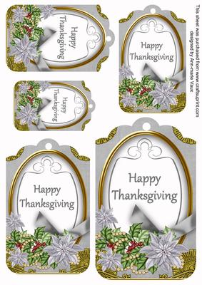 Silver Poinsettia Happy Thanksgiving Sentiment Tag Sheet