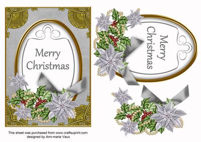 Silver Poinsettia Merry Christmas Oval 7x5in Step by Step