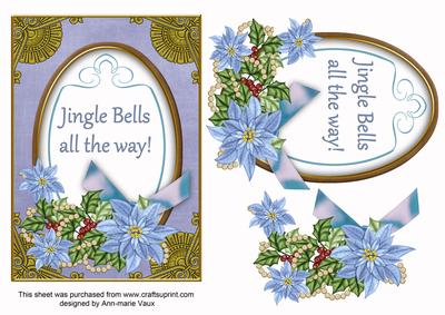 Pale Blue Poinsettia Jingle Bells Oval 7x5in Step by Step