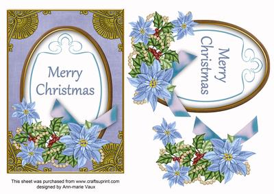 Pale Blue Poinsettia Merry Christmas Oval 7x5in Step by Step