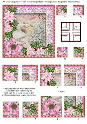 Pink Snowscene Poinsettia 5in All 4 Corner Stacker