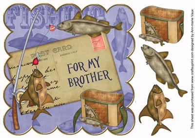Blue Fishing for My Brother 8in Decoupage Step by Step