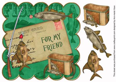 Green Fishing for My Friend 8in Decoupage Step by Step