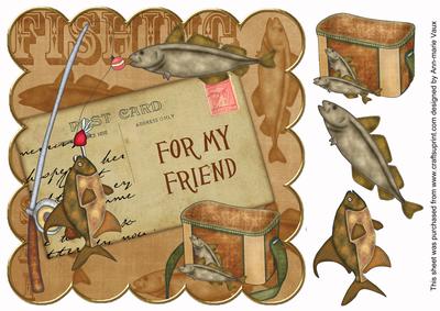 Vtea Fishing for My Friend 8in Decoupage Step by Step
