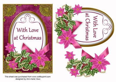 Cerise Poinsettia Love at Christmas Oval 7x5in Step by Step