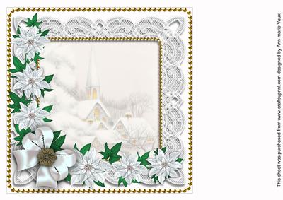 Silver Ice Church Poinsettia 8in Card Insert Panel
