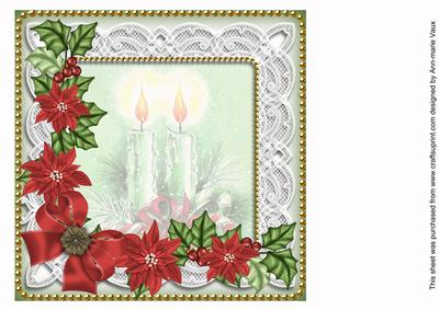 Candle Duo Green Poinsettia 8in Matching Card Insert Panel