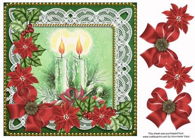 Candle Duo Green Poinsettia 8in Decoupage Step by Step