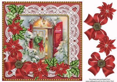 Christmas Door Poinsettia 8in Decoupage Step by Step