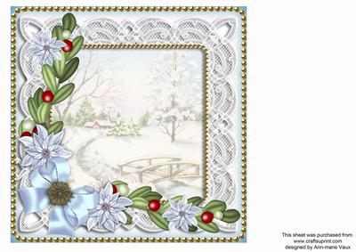 Pretty Snowscene Blue Poinsettia 8in Matching Insert Panel