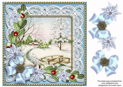 Pretty Snowscene Blue Poinsettia 8in Decoupage Step by Step