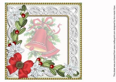 Christmas Bells Green Poinsettia 8in Matching Insert Panel